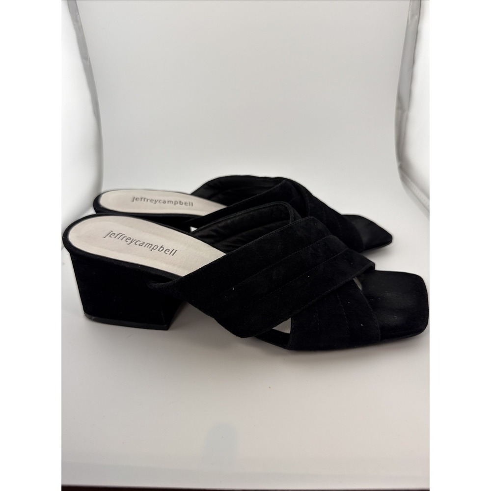 Jeffrey Campbell Black Suede Thea Mule Sandals Block Heel Women's Size 9.5